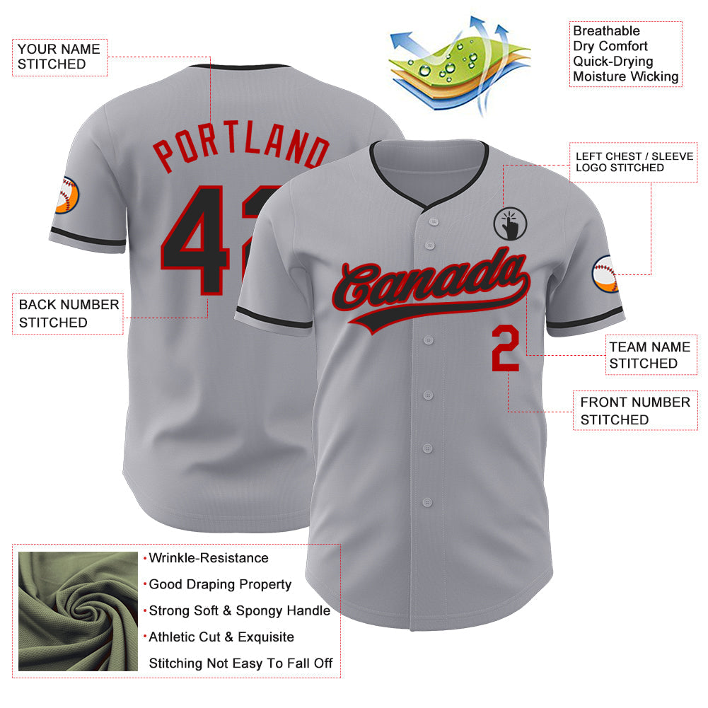 Custom Gray Black-Red Authentic Baseball Jersey