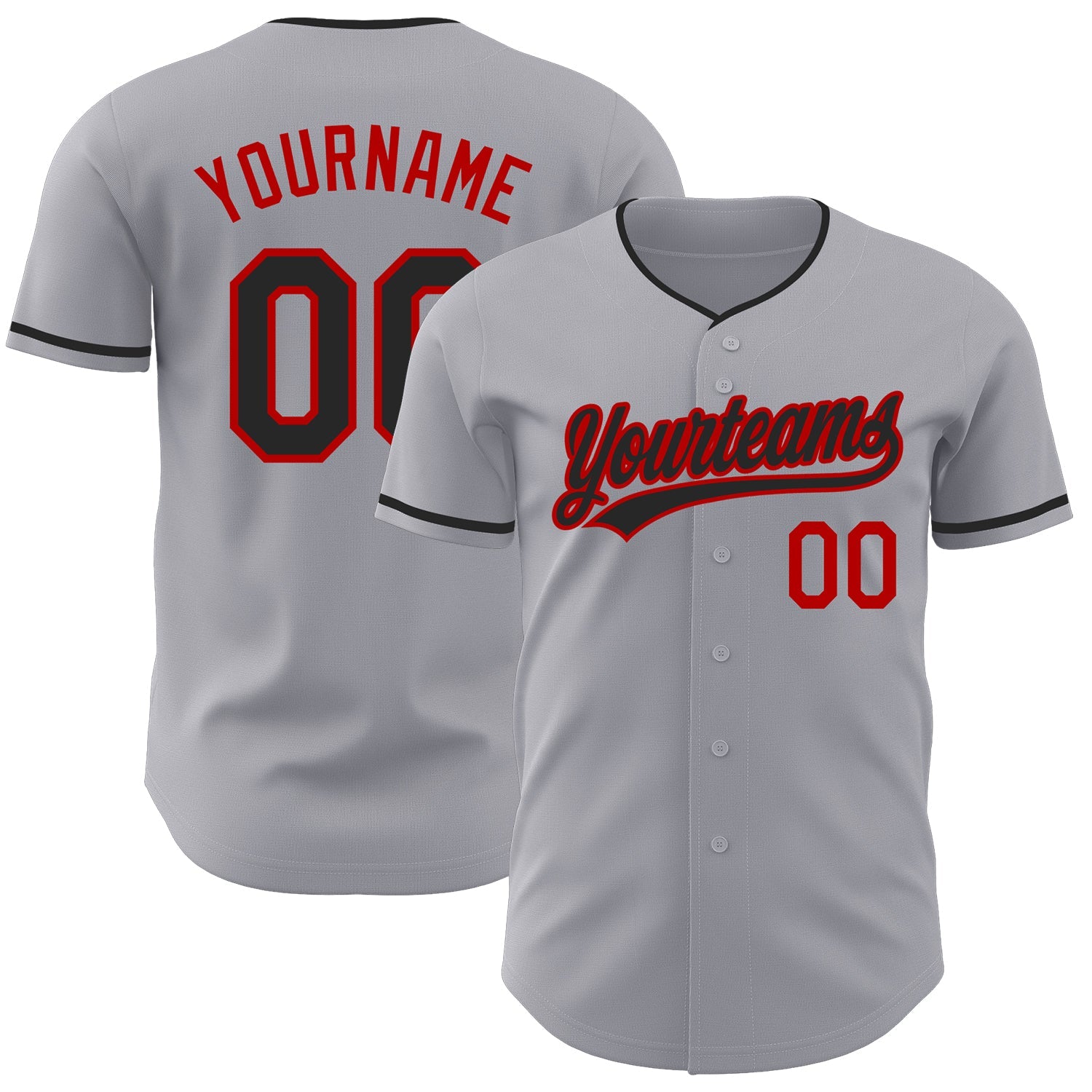 Custom Gray Black-Red Authentic Baseball Jersey