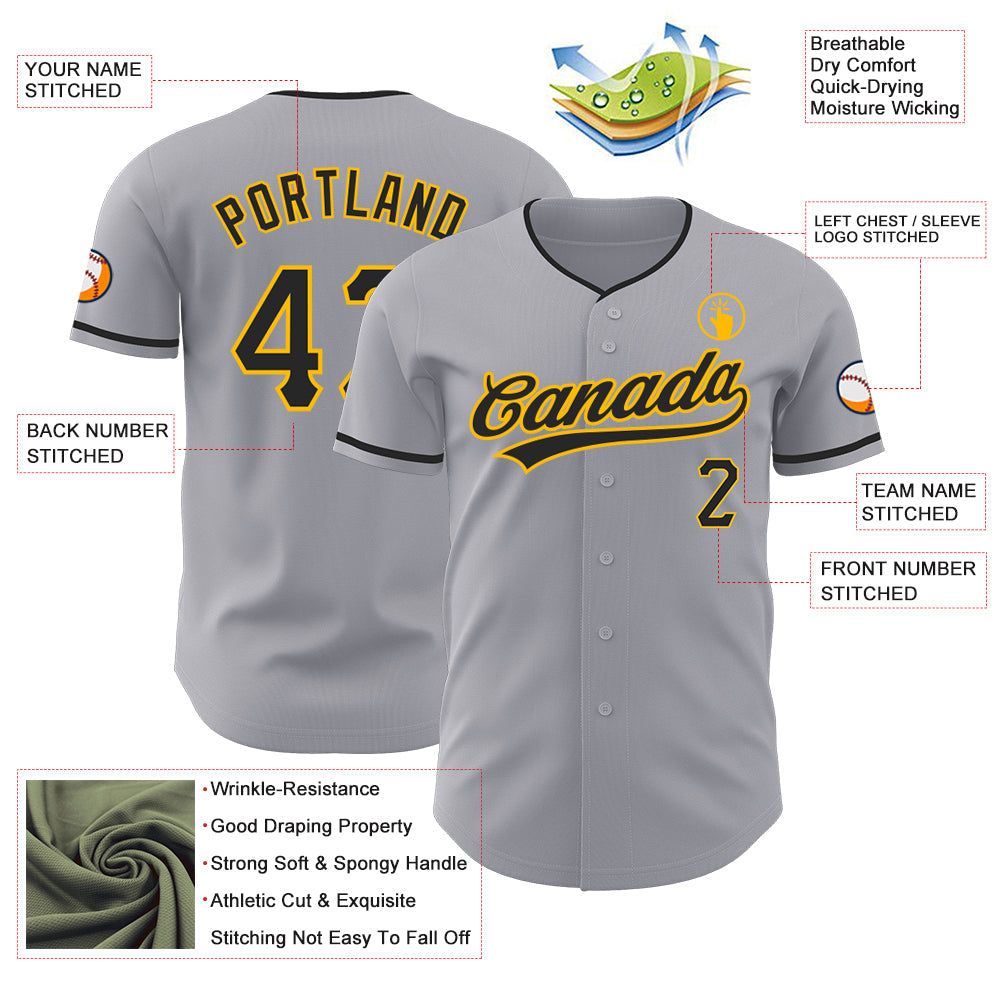 Custom Gray Black-Gold Authentic Baseball Jersey