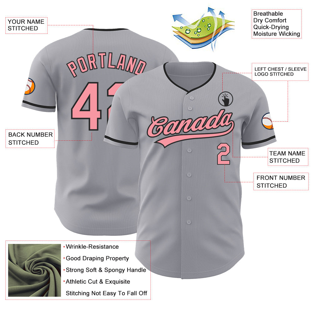 Custom Gray Medium Pink-Black Authentic Baseball Jersey