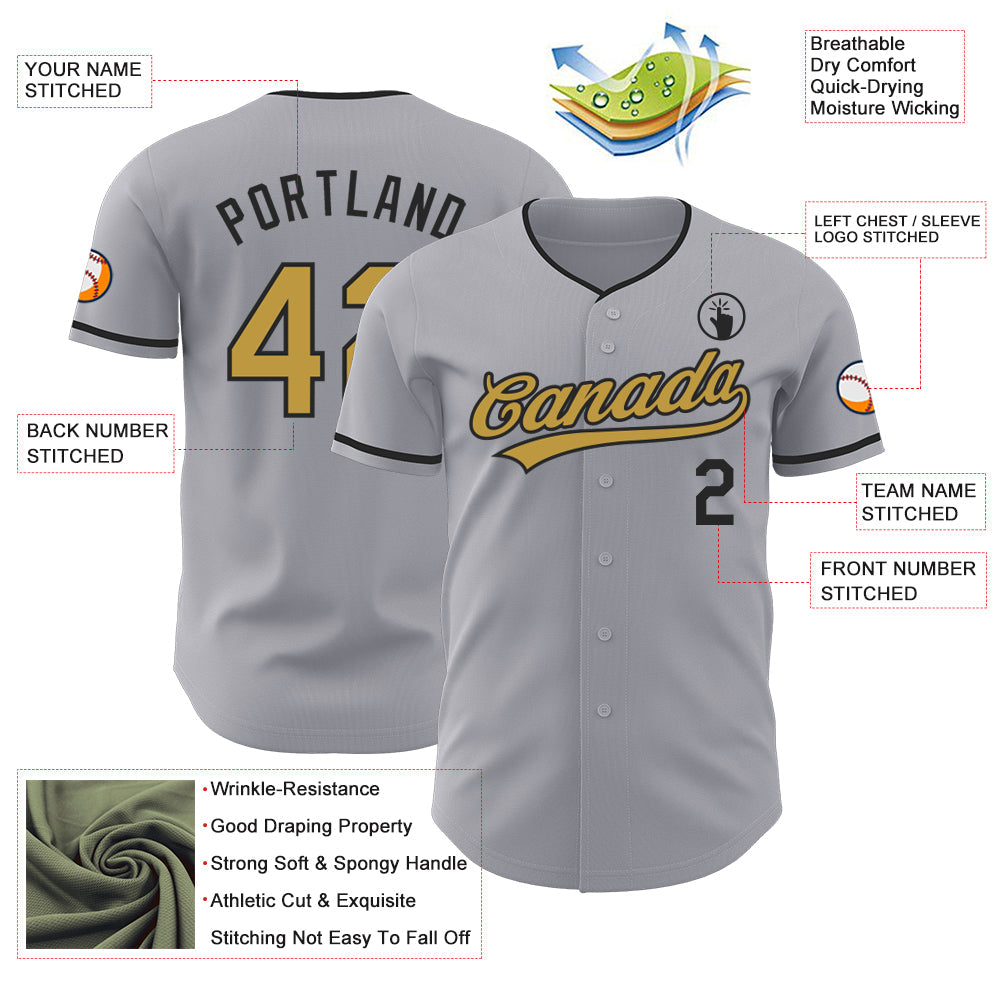 Custom Gray Old Gold-Black Authentic Baseball Jersey