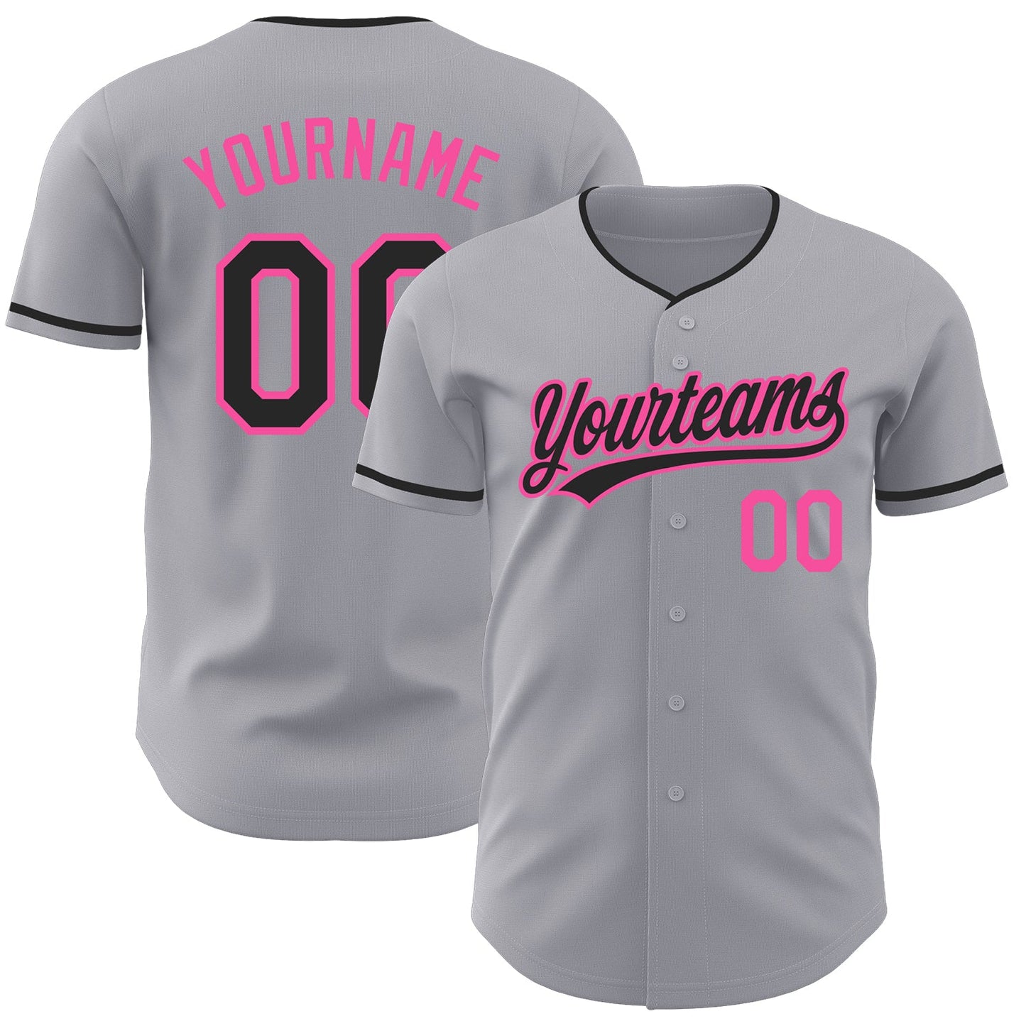 Custom Gray Black-Pink Authentic Baseball Jersey