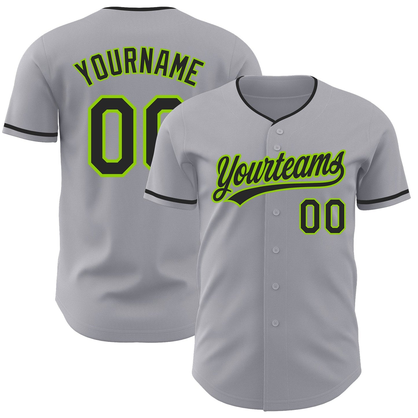 Custom Gray Black-Neon Green Authentic Baseball Jersey