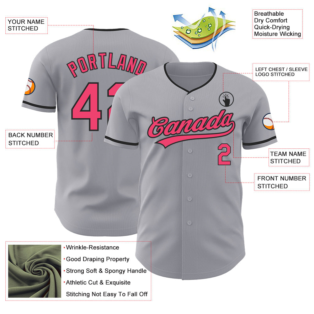 Custom Gray Neon Pink-Black Authentic Baseball Jersey