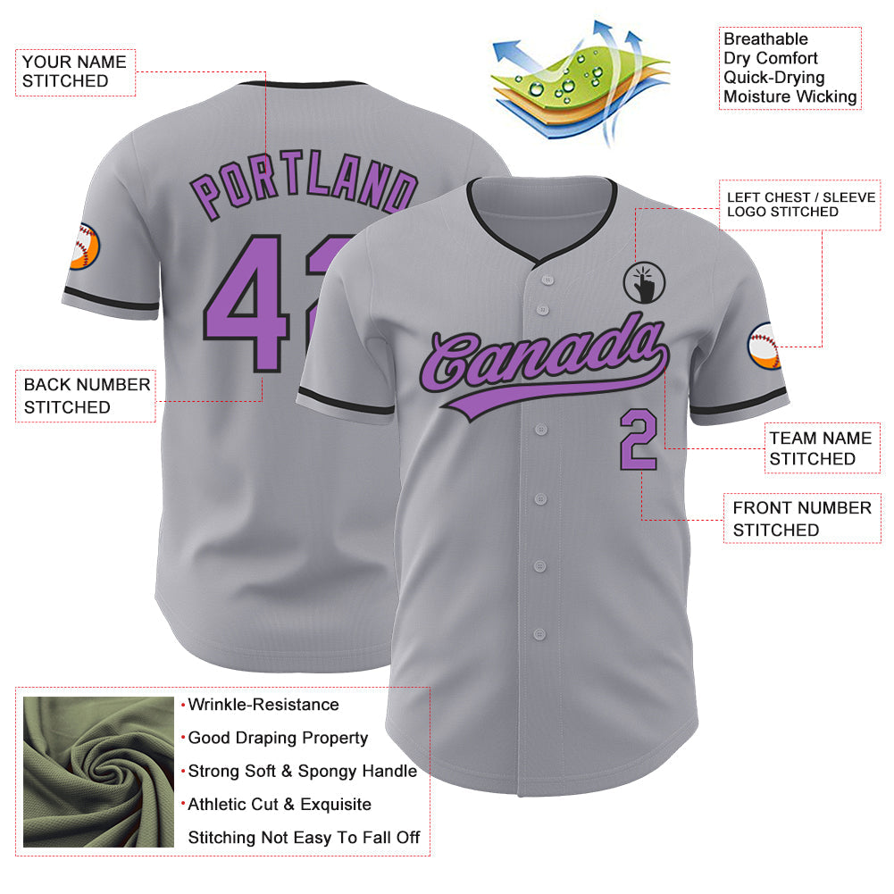 Custom Gray Medium Purple-Black Authentic Baseball Jersey