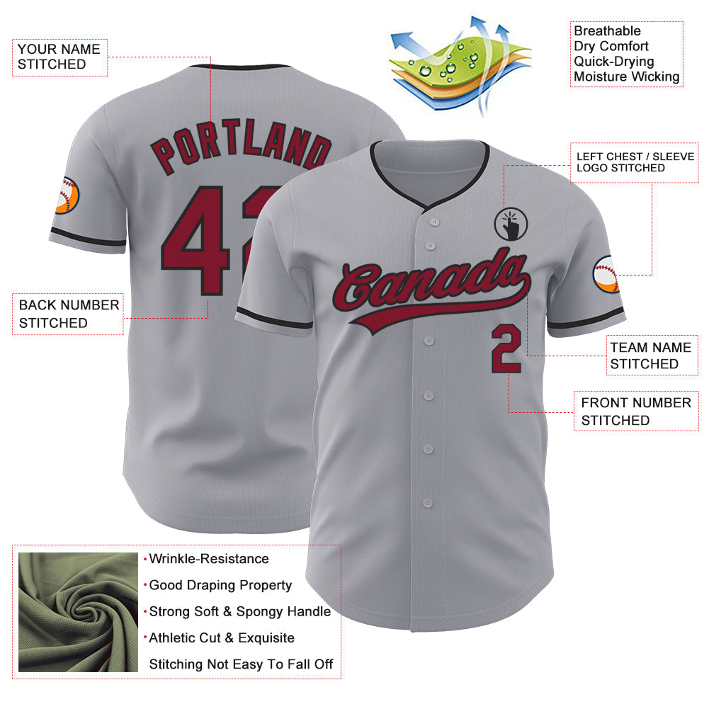 Custom Gray Maroon-Black Authentic Baseball Jersey