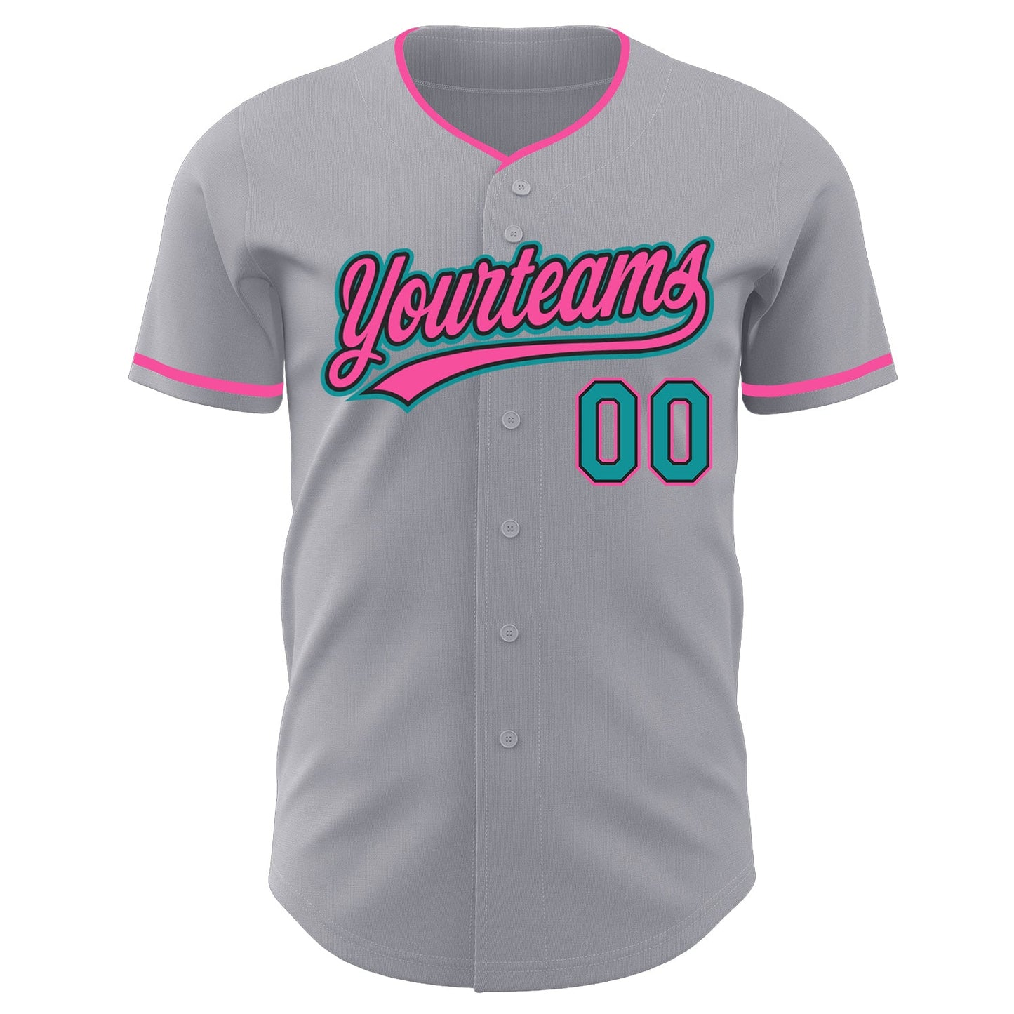Custom Gray Teal Black-Pink Authentic Baseball Jersey