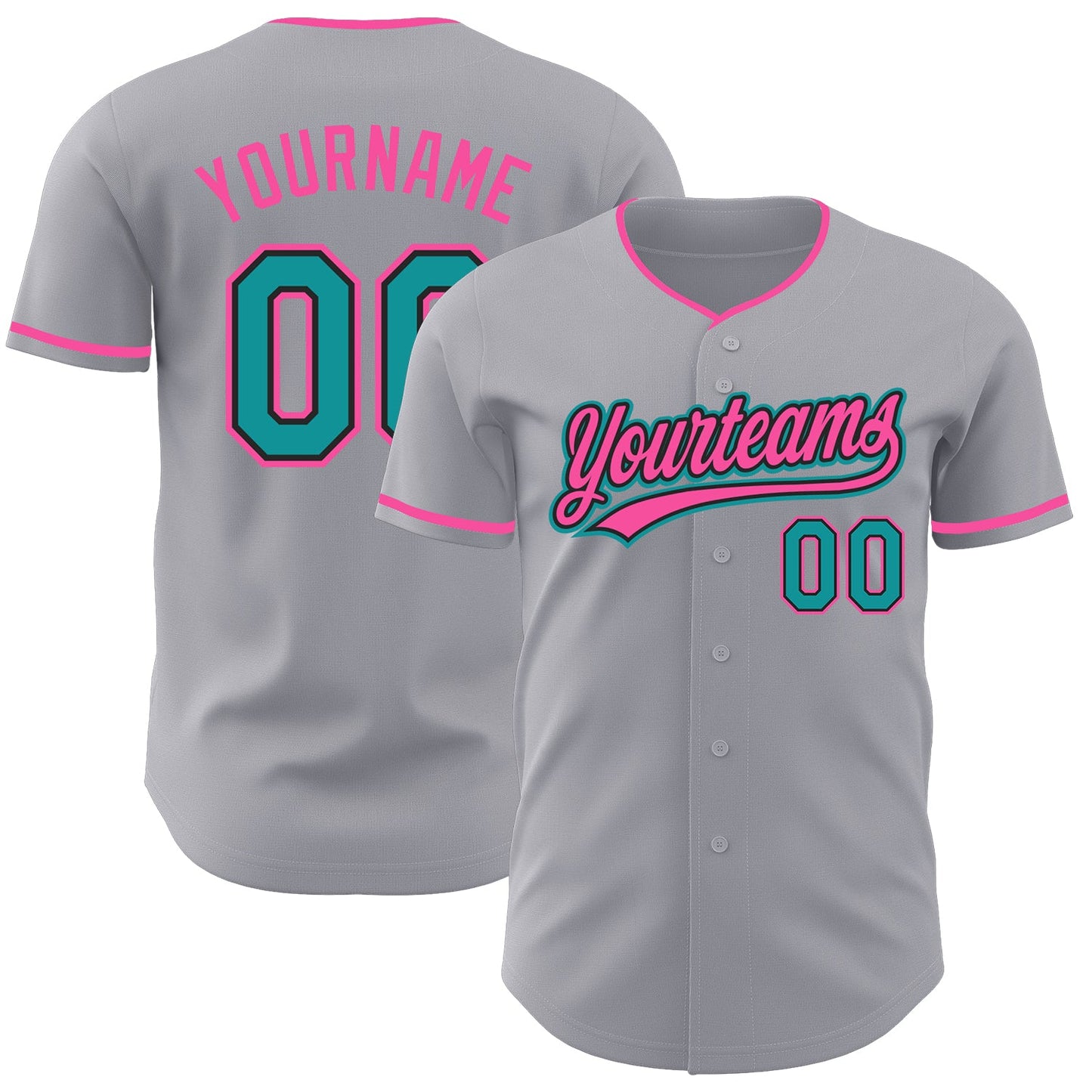 Custom Gray Teal Black-Pink Authentic Baseball Jersey