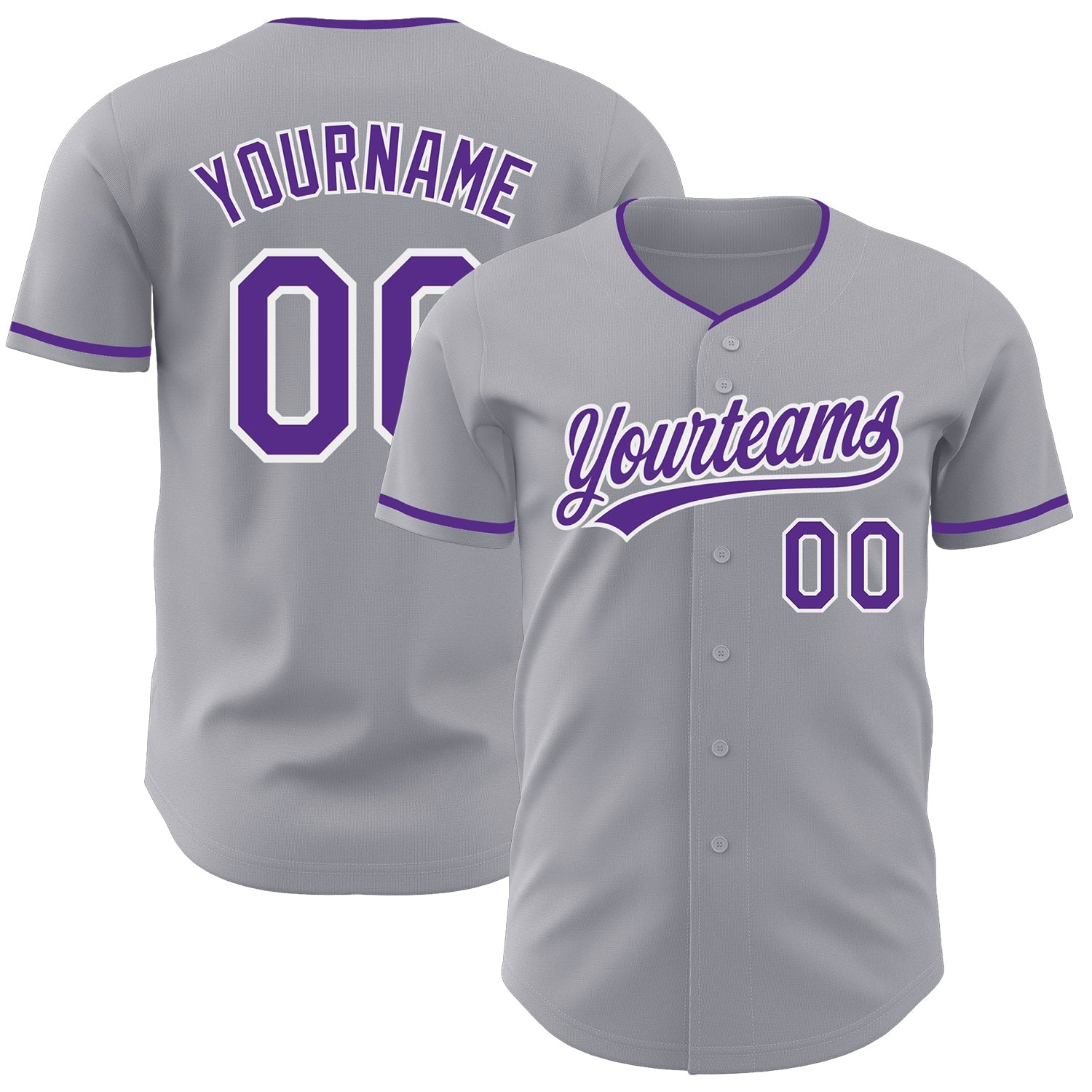 Custom Gray Purple-White Authentic Baseball Jersey