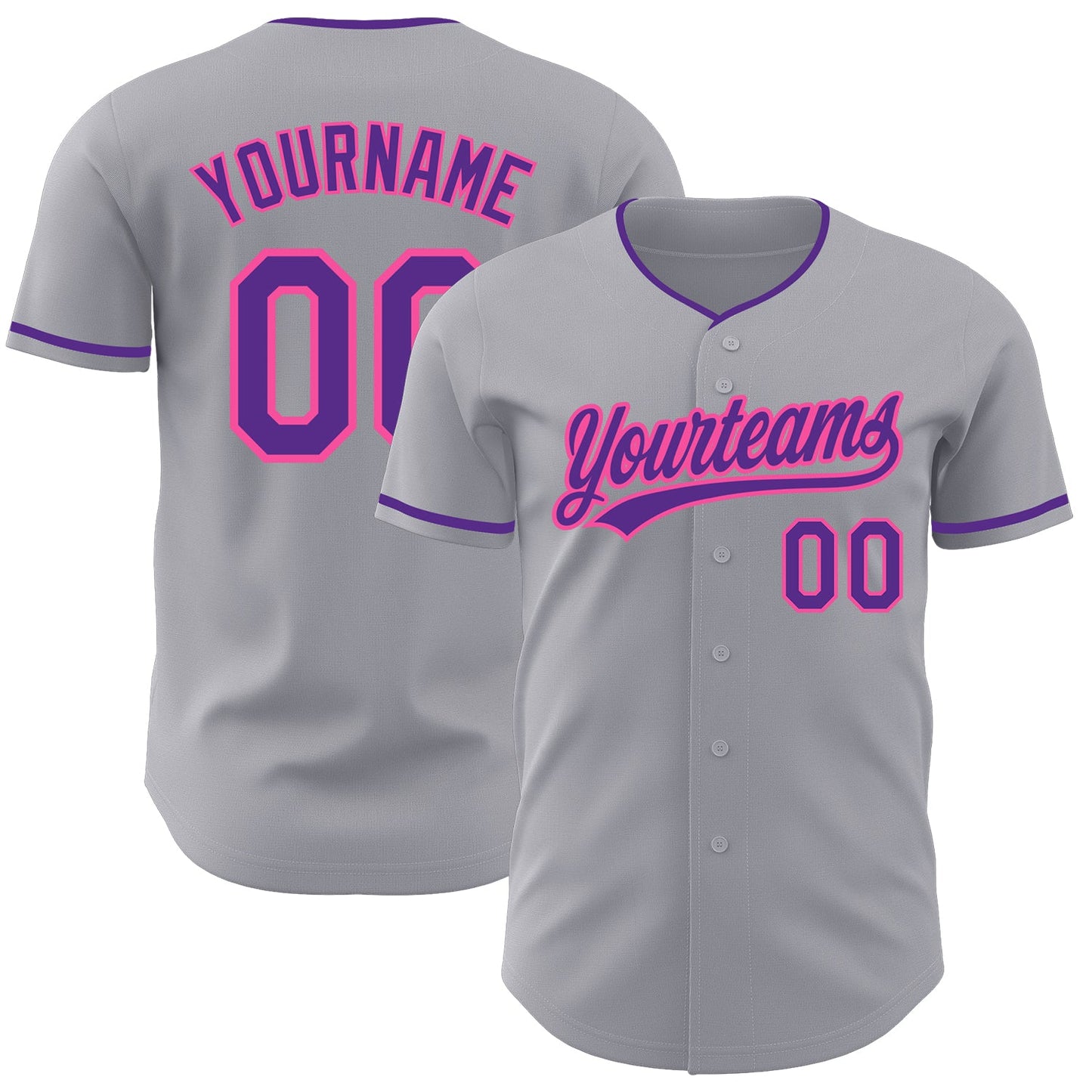 Custom Gray Purple-Pink Authentic Baseball Jersey