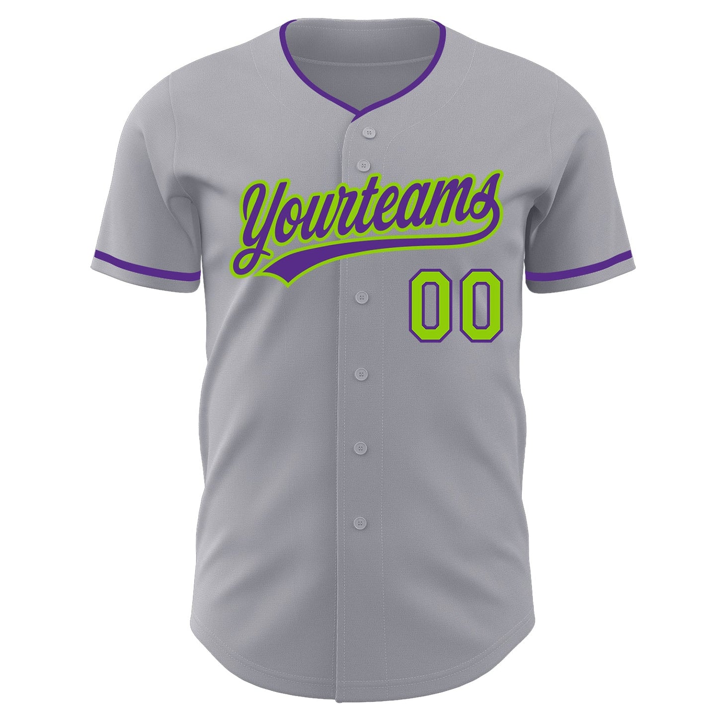 Custom Gray Purple-Neon Green Authentic Baseball Jersey