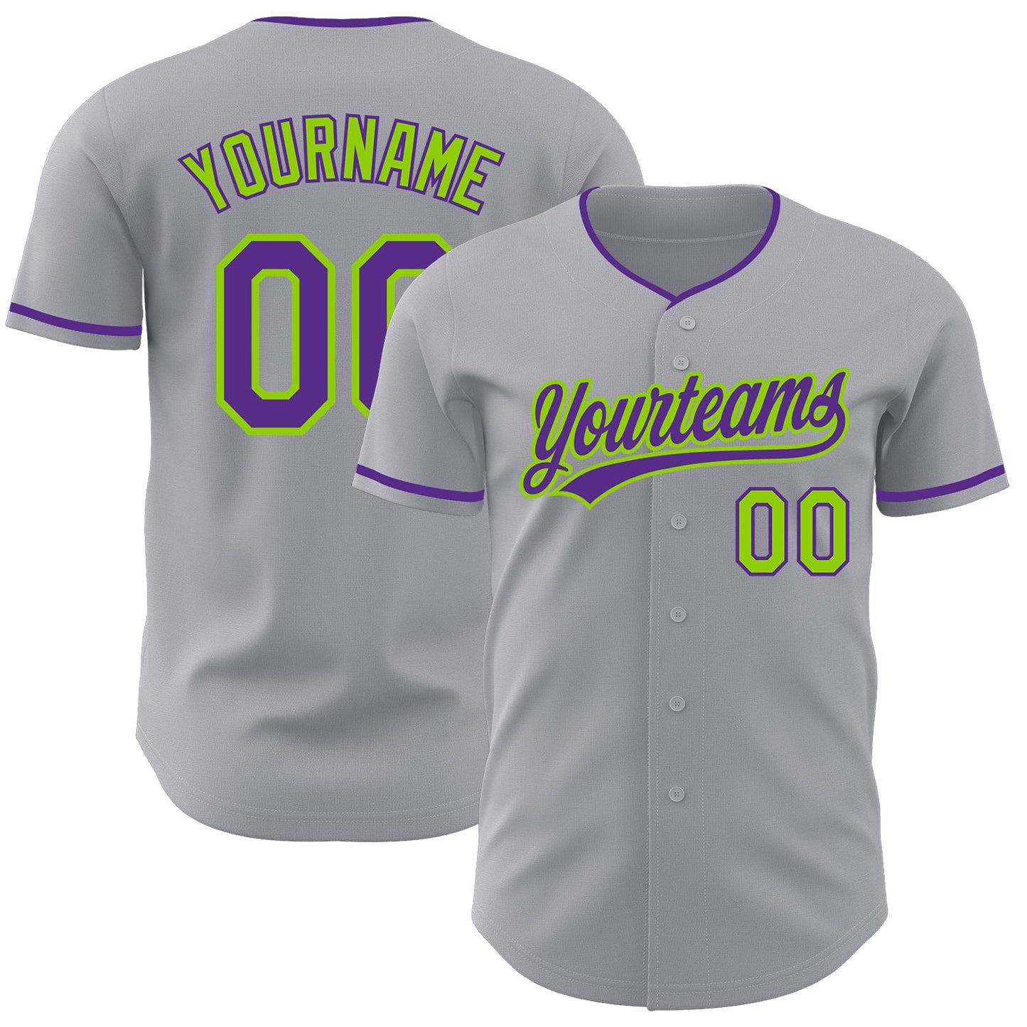 Custom Gray Purple-Neon Green Authentic Baseball Jersey