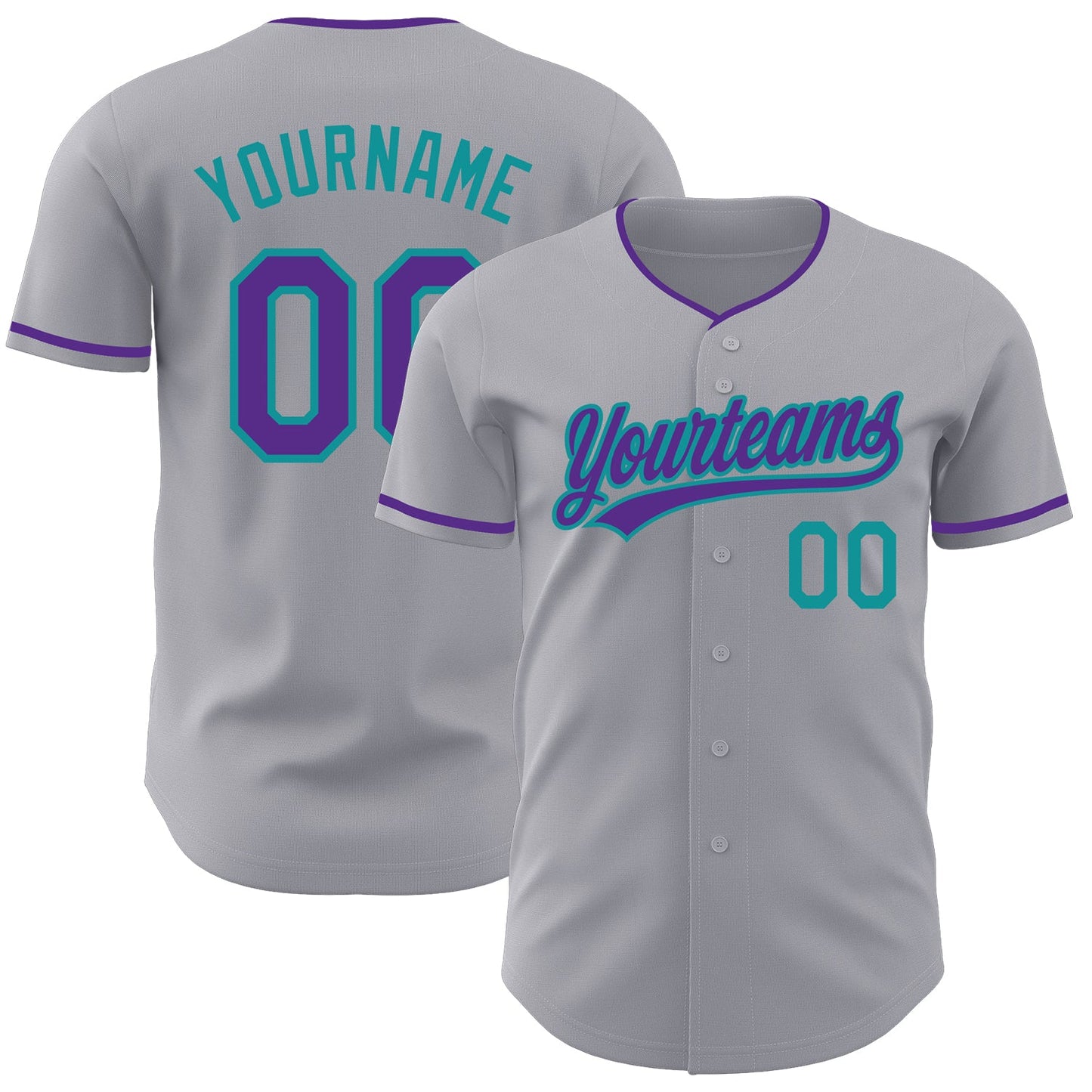 Custom Gray Purple-Teal Authentic Baseball Jersey