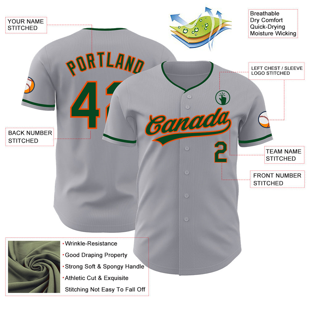 Custom Gray Green-Orange Authentic Baseball Jersey