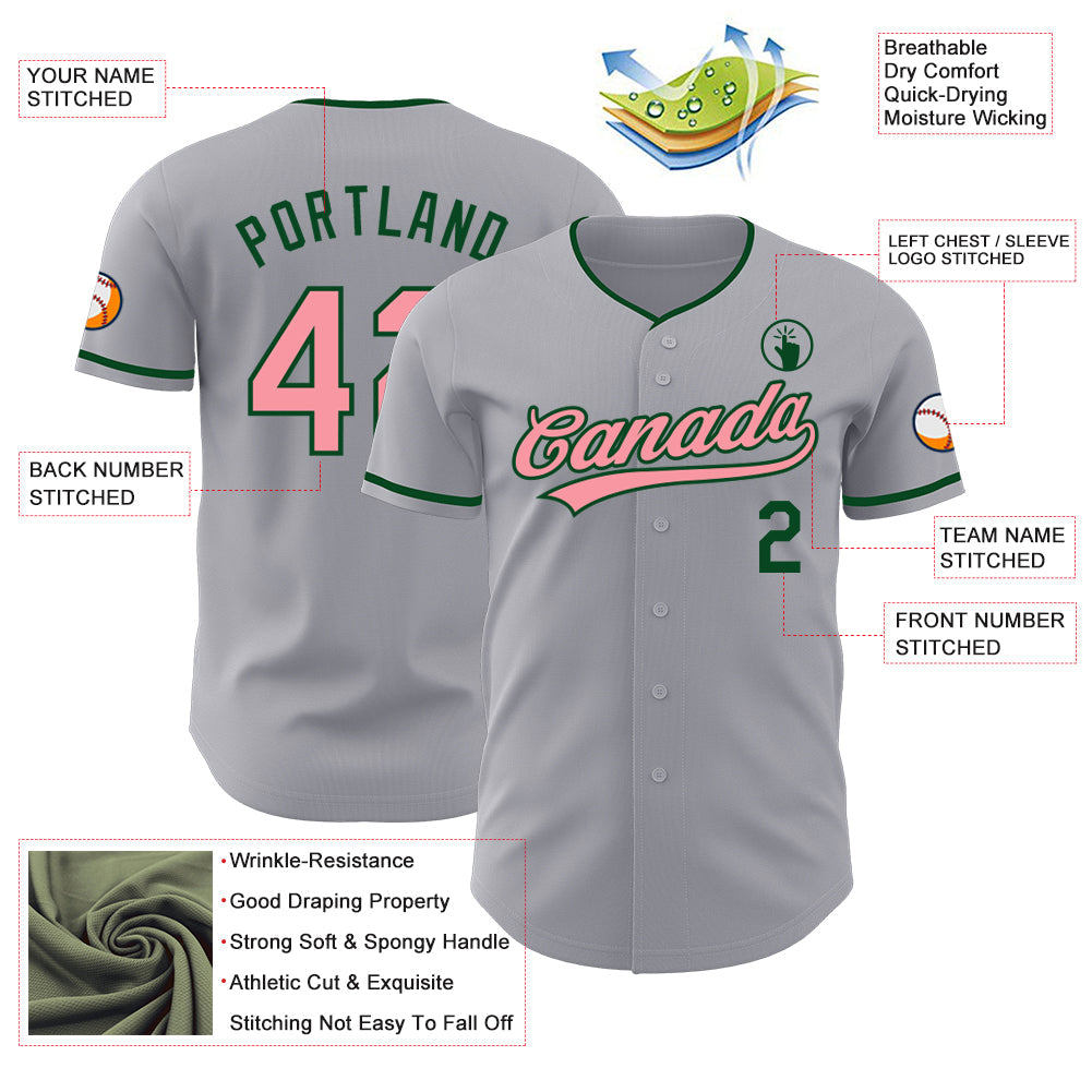 Custom Gray Medium Pink-Green Authentic Baseball Jersey