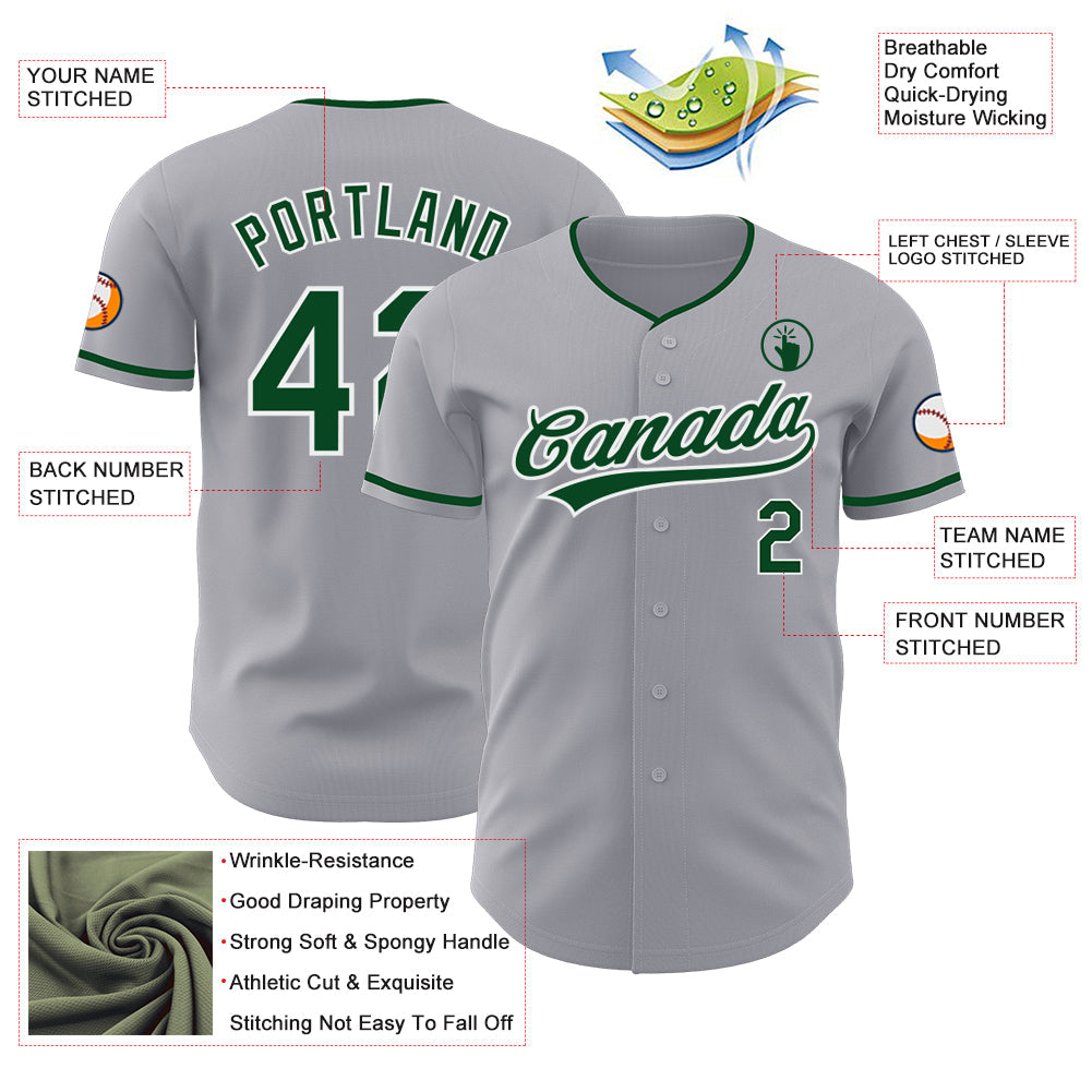 Custom Gray Green-White Authentic Baseball Jersey