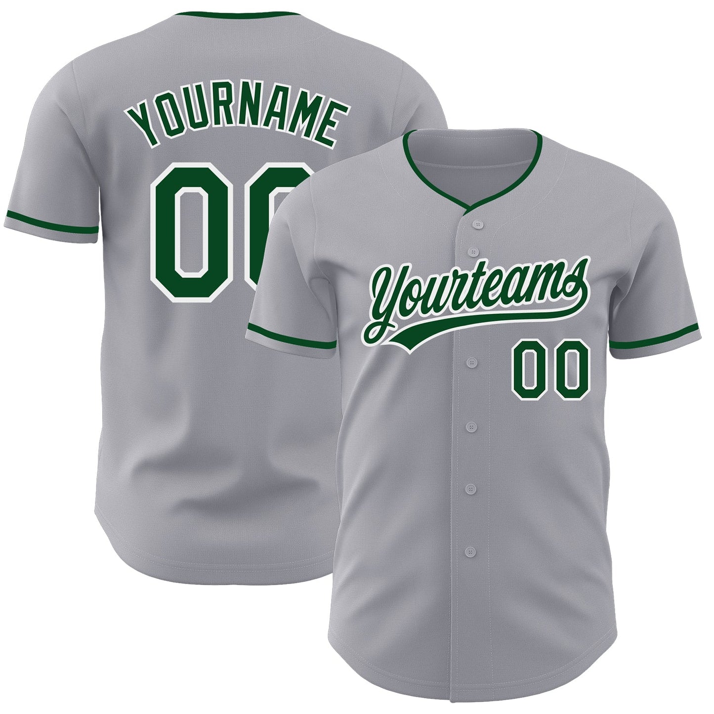 Custom Gray Green-White Authentic Baseball Jersey