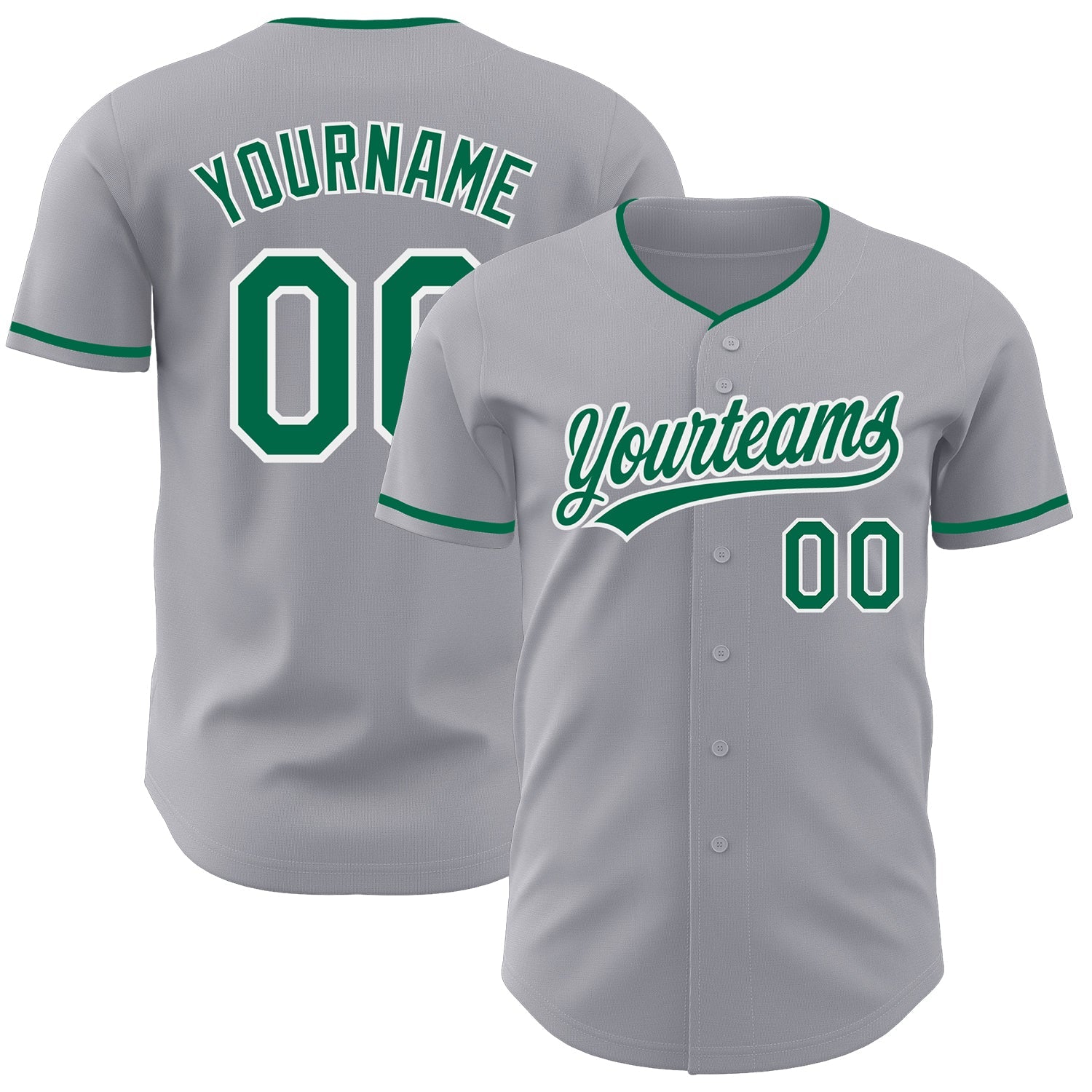 Custom Gray Kelly Green-White Authentic Baseball Jersey