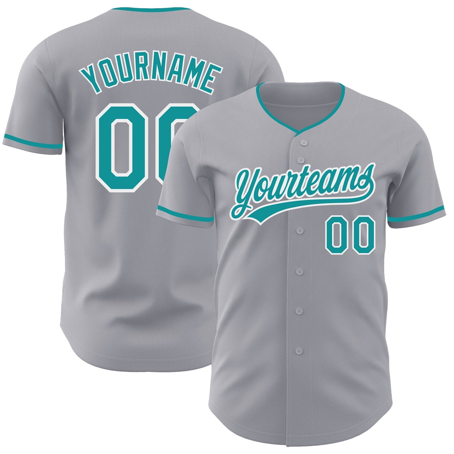 Custom Gray Teal-White Authentic Baseball Jersey