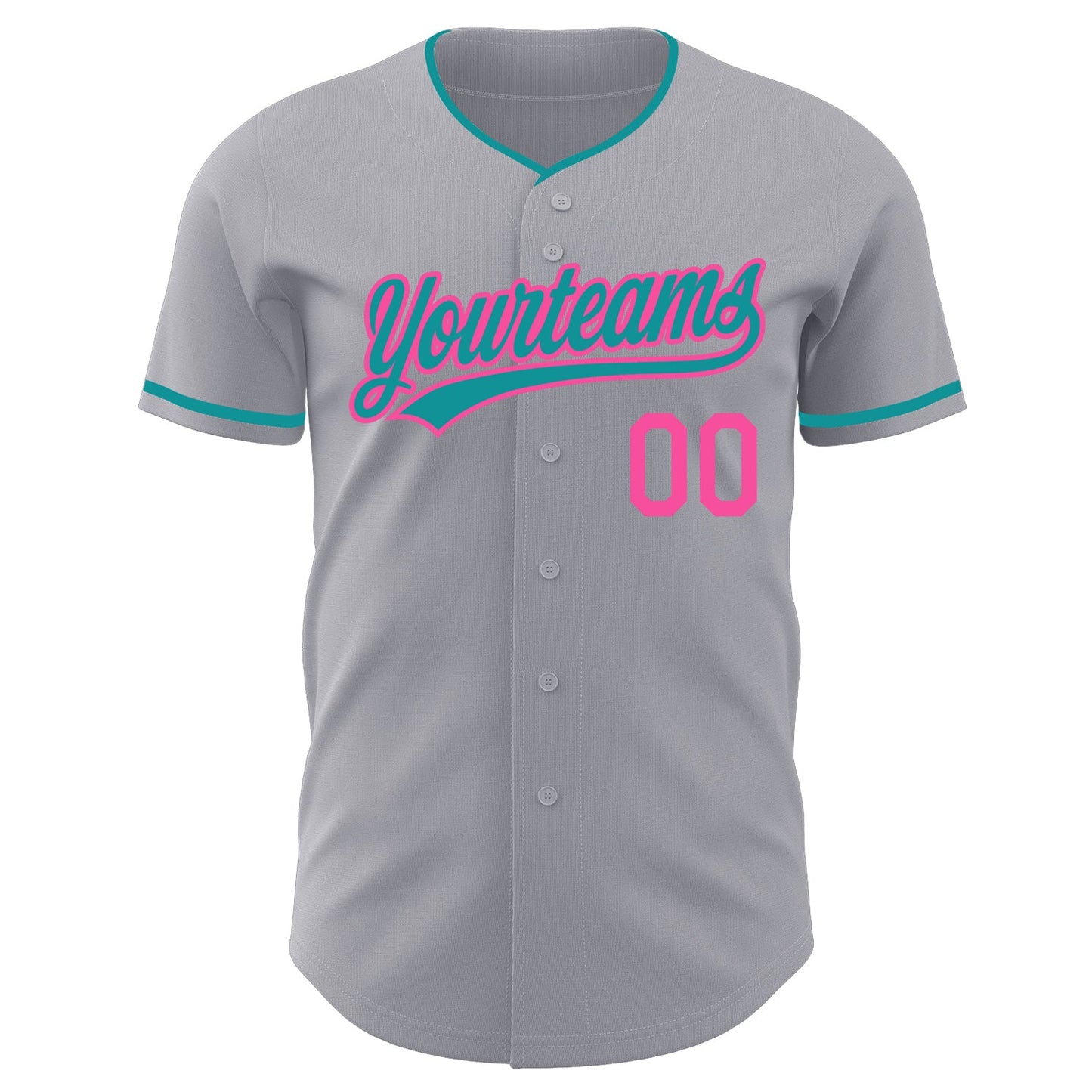 Custom Gray Teal-Pink Authentic Baseball Jersey
