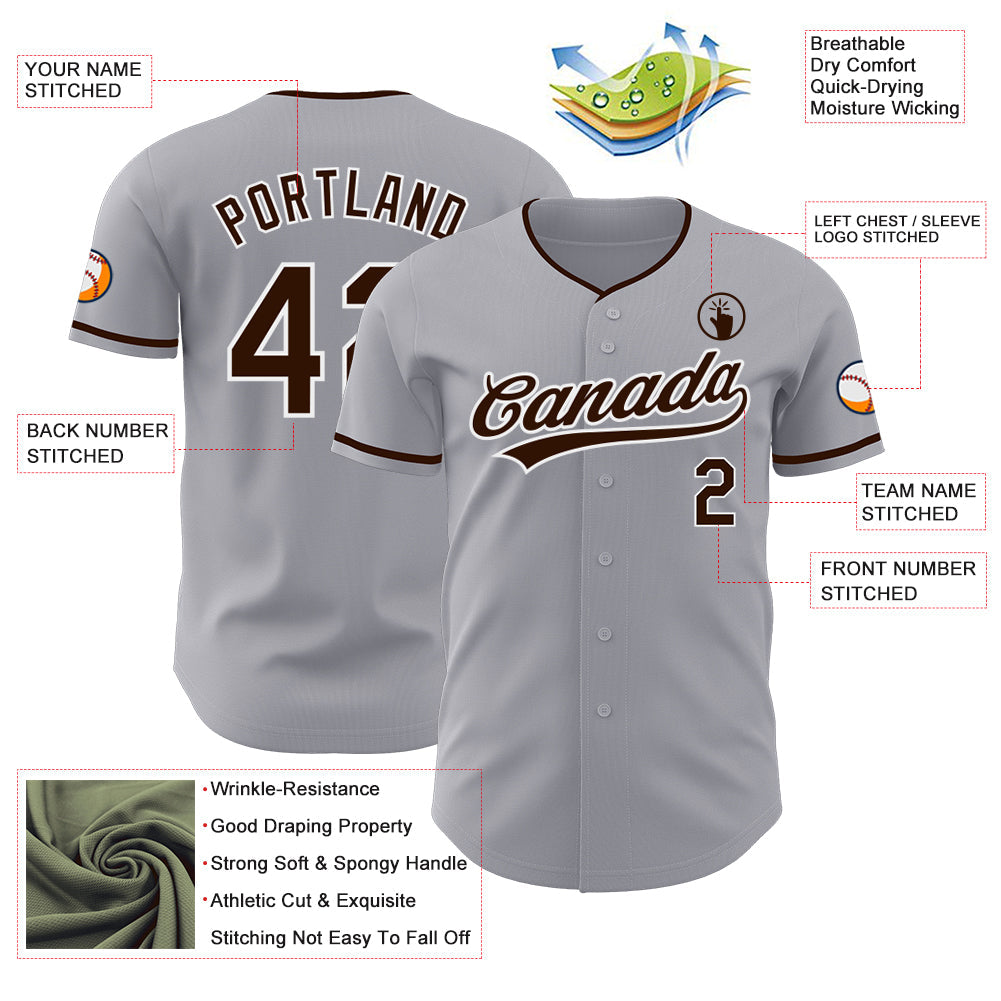 Custom Gray Brown-White Authentic Baseball Jersey