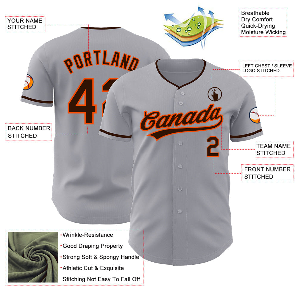Custom Gray Brown-Orange Authentic Baseball Jersey