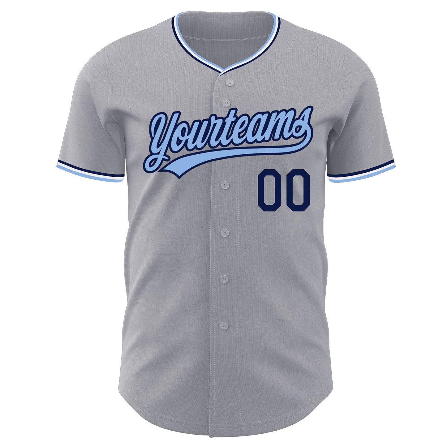 Custom Gray Light Blue Navy-White Authentic Baseball Jersey