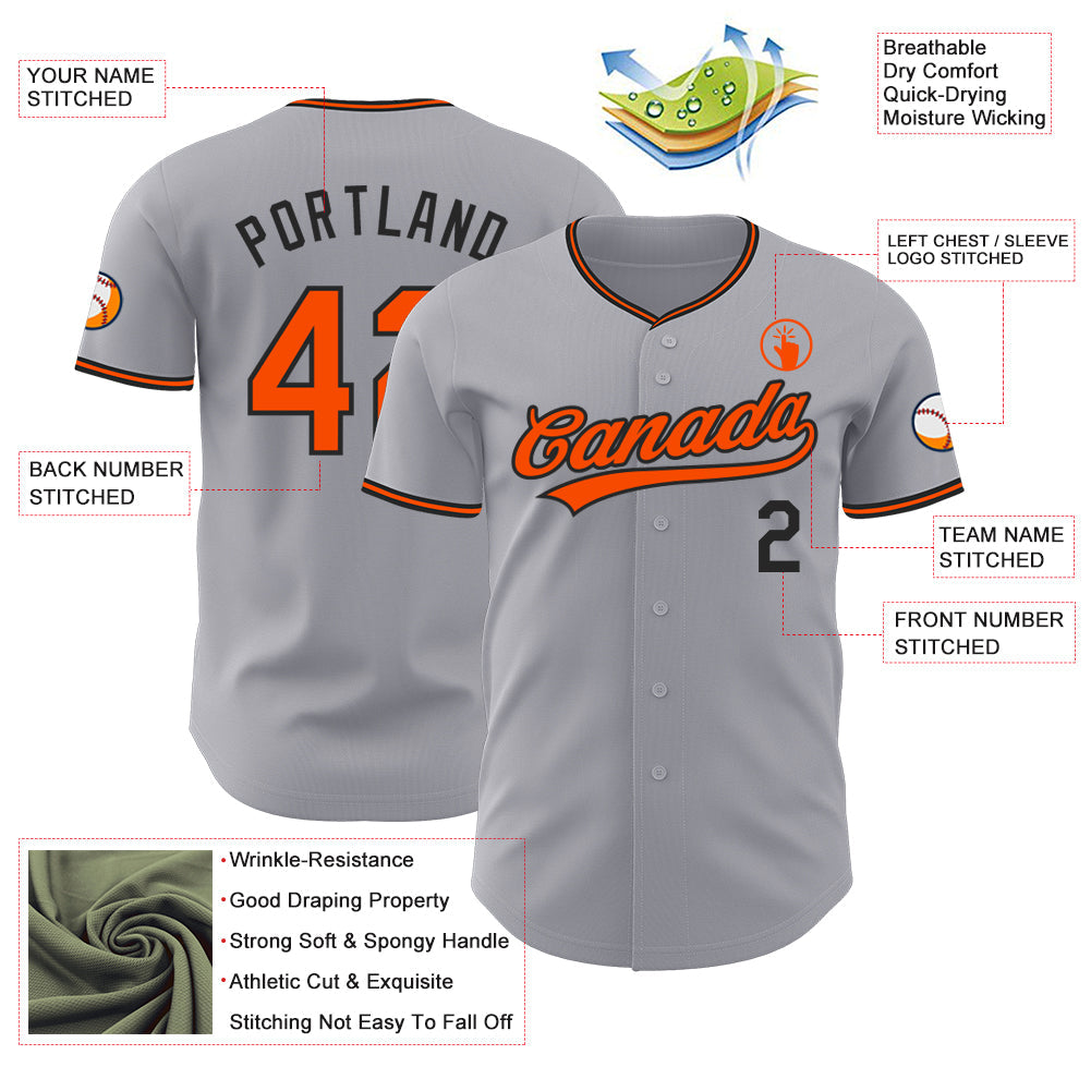 Custom Gray Orange-Black Authentic Baseball Jersey
