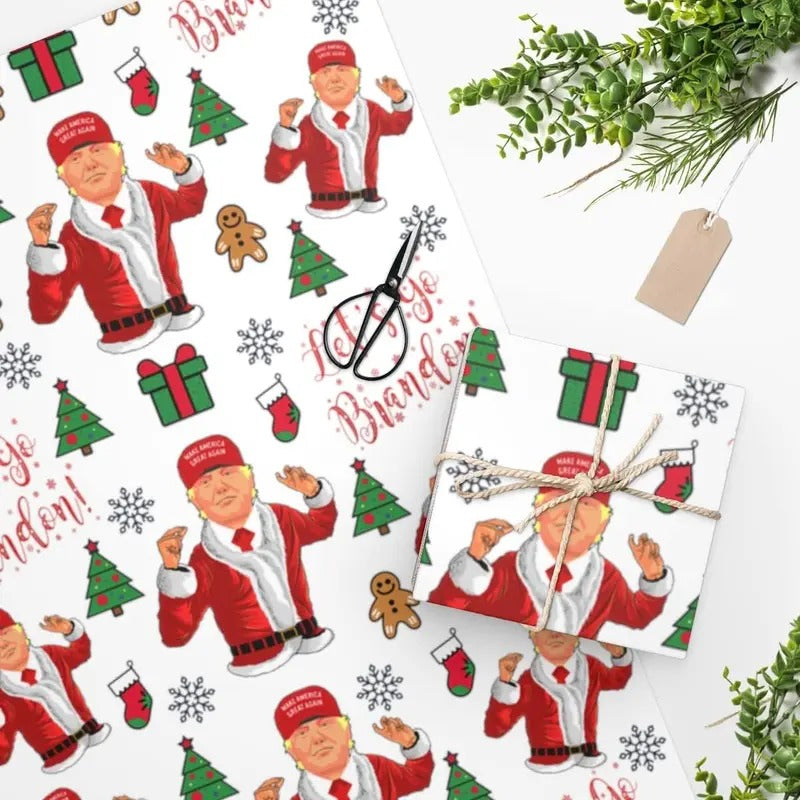 Great American Trump Wrapping Paper for Gifts - Pro Trump Let's Go Brandon Christmas Gift Wrap - Trump Gift Wrap Santa...