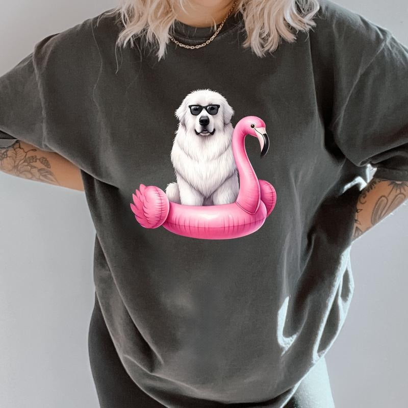 Great Pyrenees Flamingo Float Dog Shirt ~ Unisex Apparel Relaxed Fit Printed In The USA Clothing Womenswear Casual...