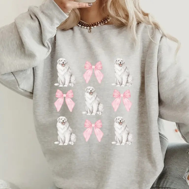 Great Pyrenees with Bows Sweatshirt ~ Sweatshirt Unisex Apparel Relaxed Fit Printed in the USA Clothing Womenswear Casual...