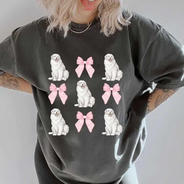 Great Pyrenees with bows Shirt ~ Unisex Apparel Relaxed Fit Printed In The USA Clothing Womenswear Casual Comfort Cotton...