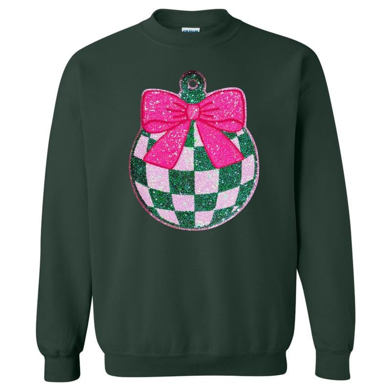 Green & Pink Checker Ornament Patch Sweatshirt T-Shirts, Hoodie | WearSparks.com