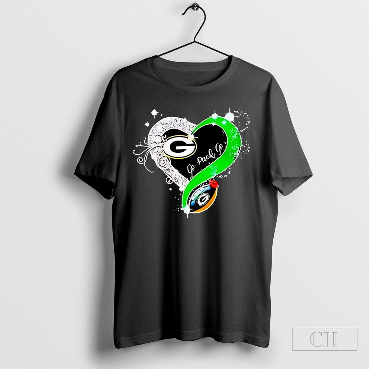 Green Bay Packers Go Pack Go Diamond Heart 2025 Tee Shirt