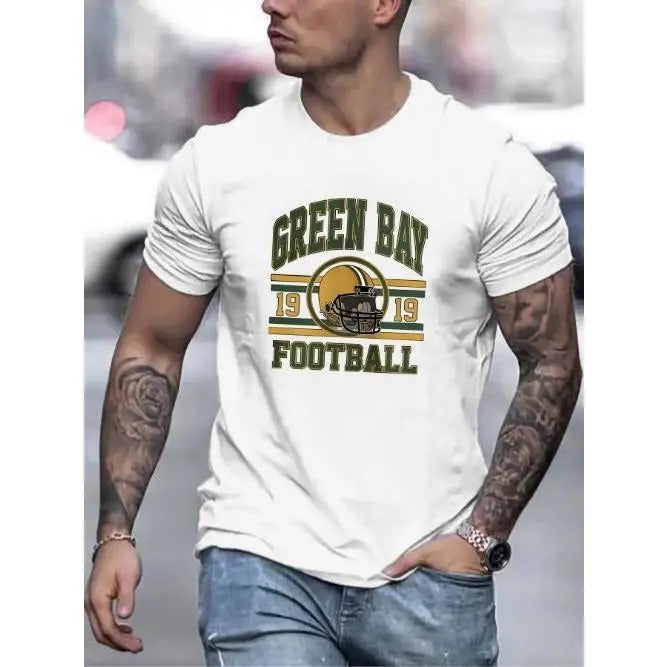 Green Bay Printed Fashion T-shirt, Crew-neck short-sleeved Top, Graphic T-shirt Menswear Summer, menswear Made in USA...