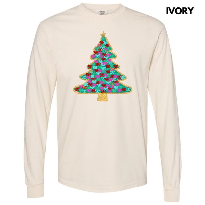 Green Bushel Of Bows Christmas Tree Long Sleeve Comfort Colors T-Shirt 'NLB' Hoodie, Sweatshirt | WearSparks.com