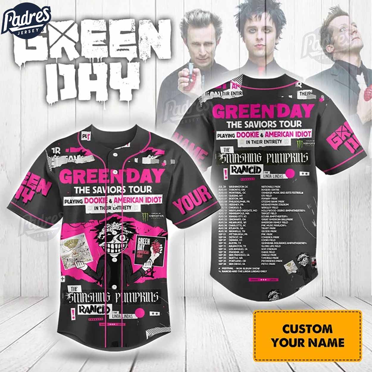 Green Day The Saviors Tour Custom Baseball Jersey Online - Padres Jersey Oasis: Elevate Your Baseball Style... (Image 1)