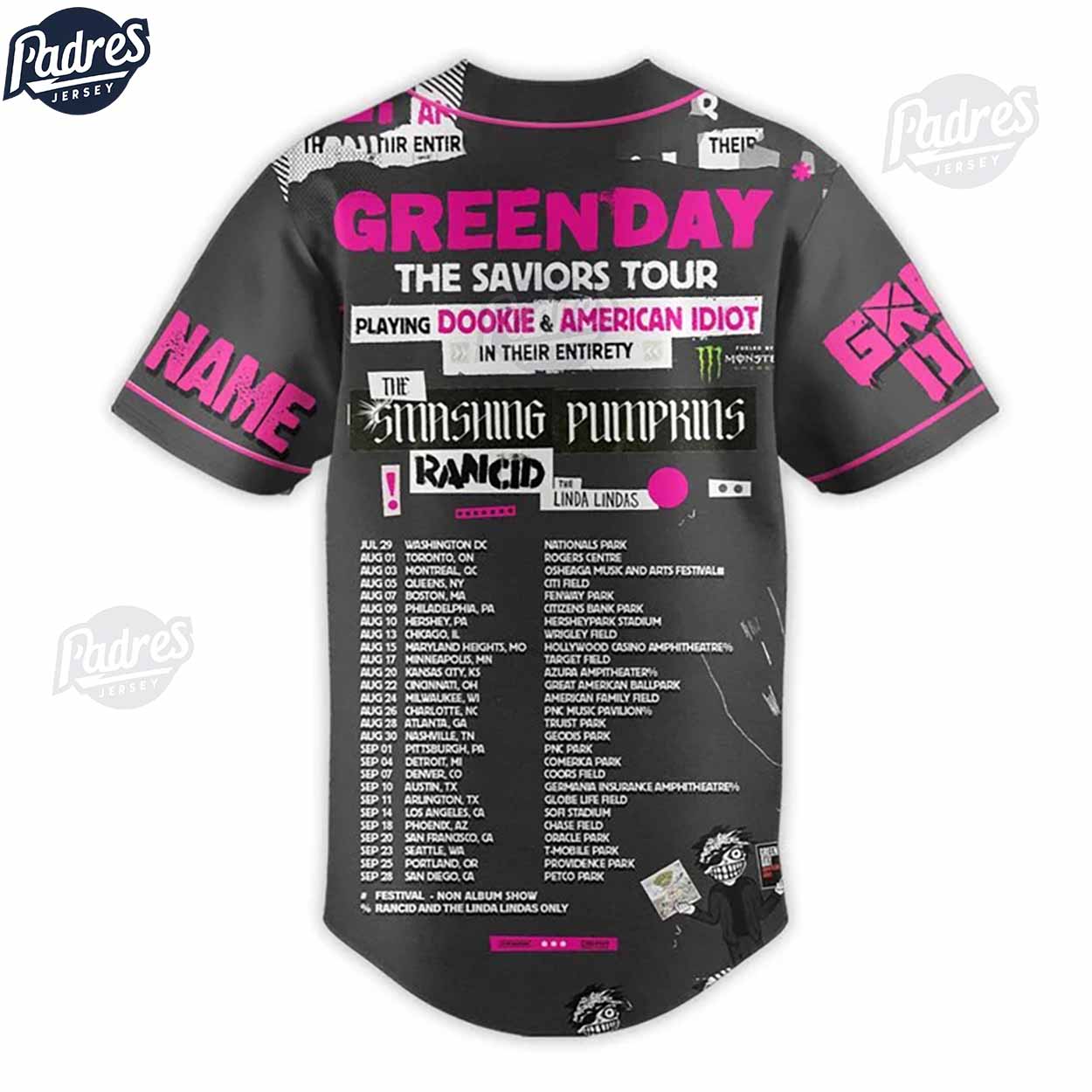 Green Day The Saviors Tour Custom Baseball Jersey Online - Padres Jersey Oasis: Elevate Your Baseball Style... (Image 3)