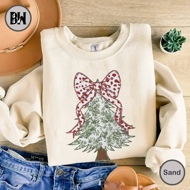 Green Grand Millennial Coquette Gold Glitter Sweatshirt, Christmas Tree Chinoiserie Sweatshirt, Christmas Shirt, Gift For...