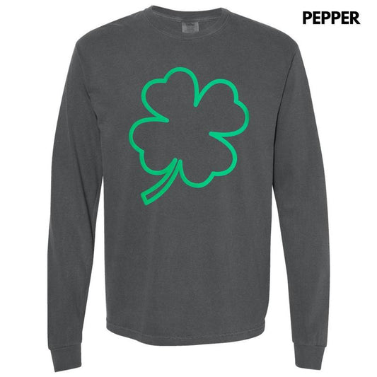 Green Puff Shamrock Long Sleeve Comfort Colors T-Shirt Hoodie, Sweatshirt | WearSparks.com