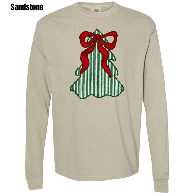 Green Seersucker Christmas Tree Long Sleeve Comfort Colors T-Shirt 'NLB' Hoodie, Sweatshirt | WearSparks.com
