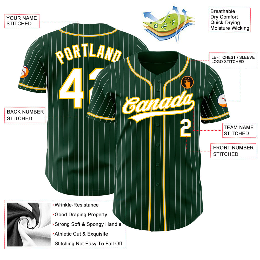 Custom Green White Pinstripe White-Gold Authentic Baseball Jersey T-Shirts, Hoodie, Sweatshirt | WearSparks.com (Image 3)