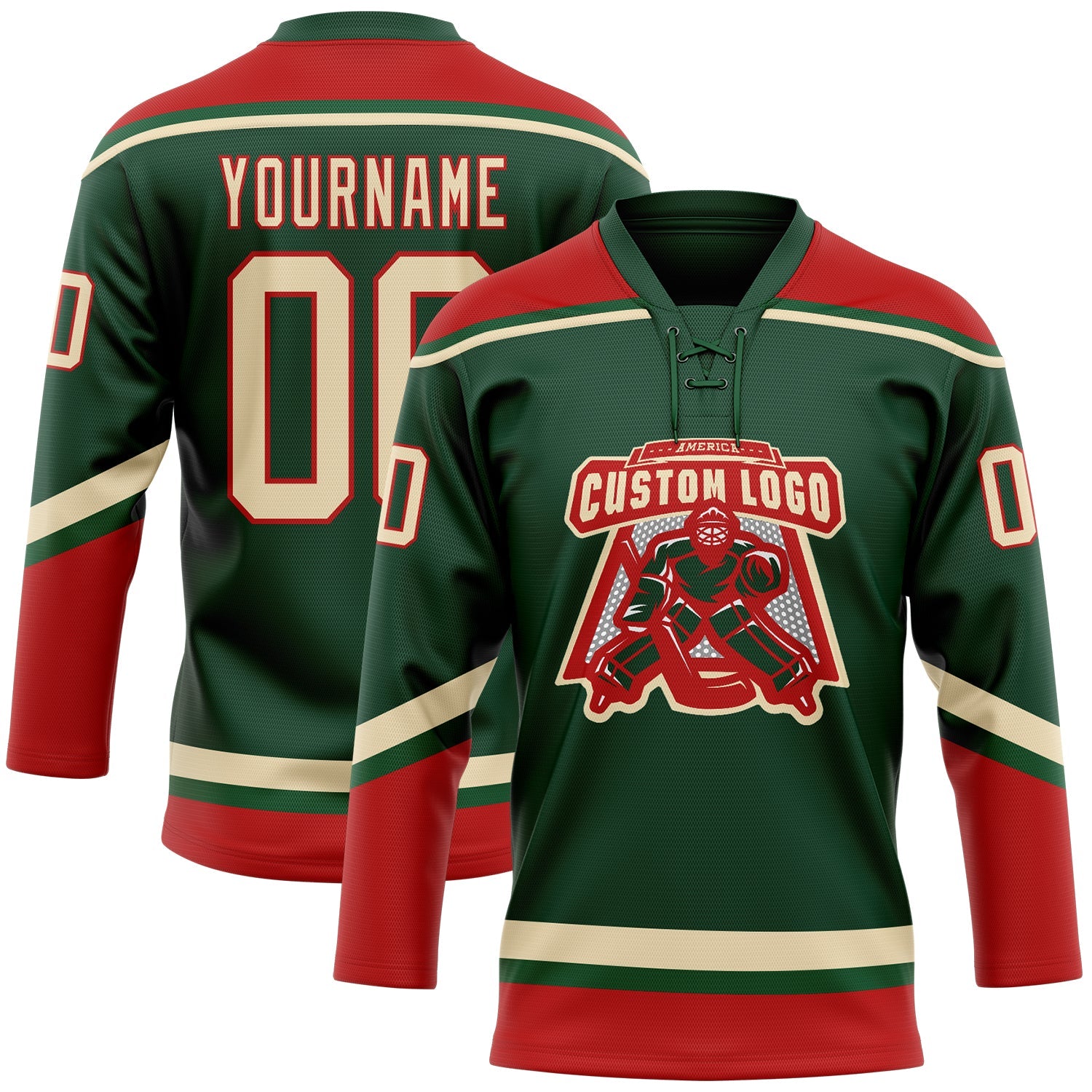Custom Green City Cream-Red Hockey Lace Neck Jersey T-Shirts, Hoodie, Sweatshirt | WearSparks.com (Image 2)