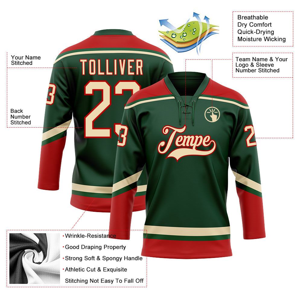 Custom Green City Cream-Red Hockey Lace Neck Jersey T-Shirts, Hoodie, Sweatshirt | WearSparks.com (Image 3)