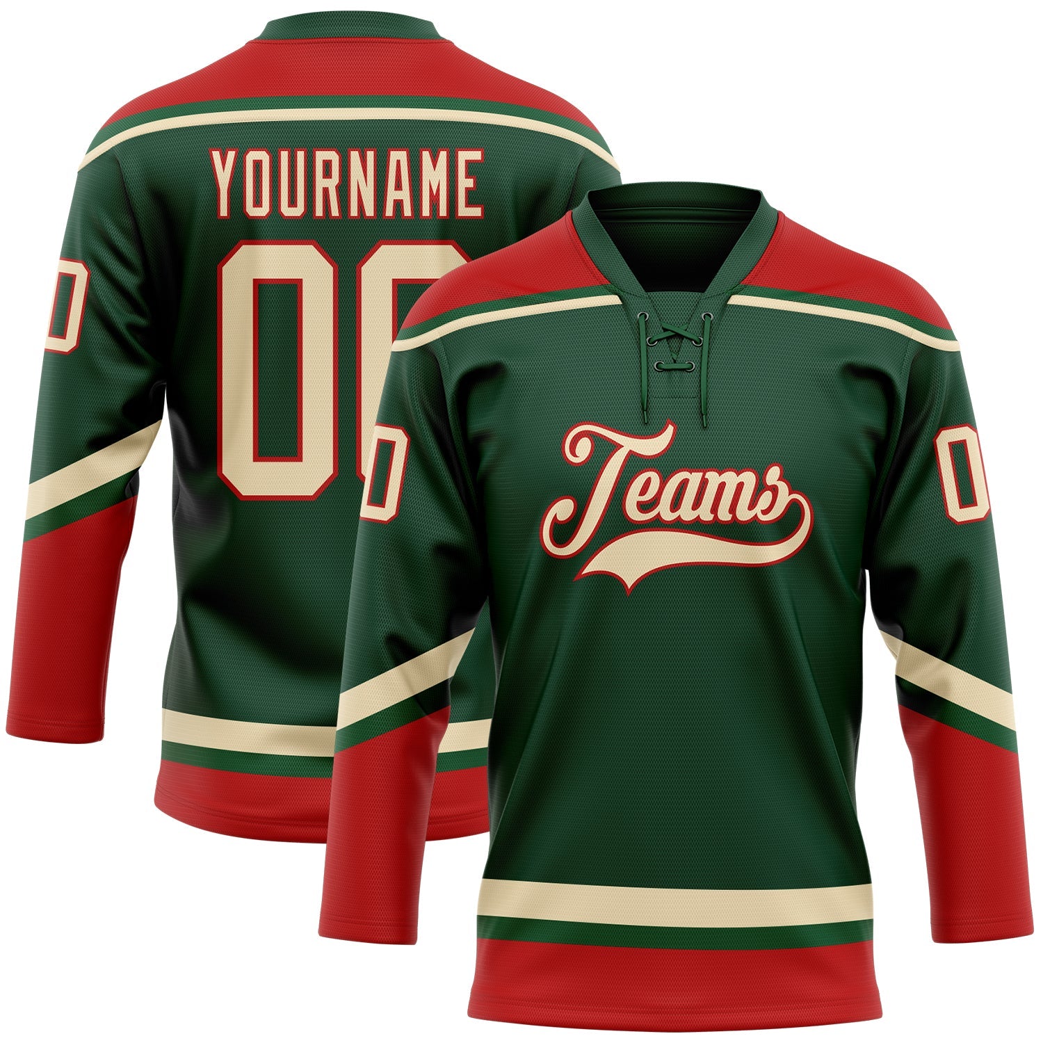 Custom Green City Cream-Red Hockey Lace Neck Jersey T-Shirts, Hoodie, Sweatshirt | WearSparks.com (Image 1)