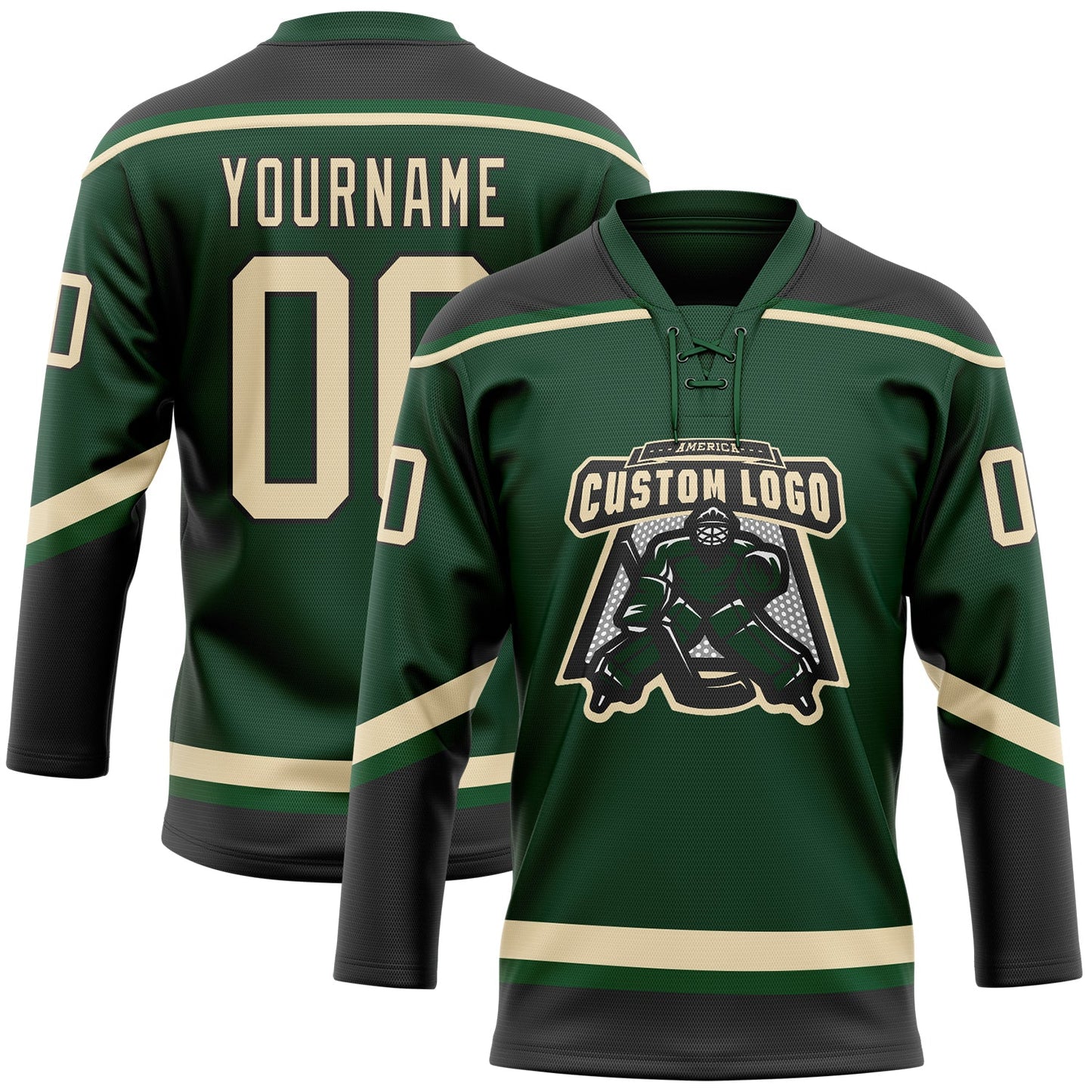Custom Green City Cream-Black Hockey Lace Neck Jersey T-Shirts, Hoodie, Sweatshirt | WearSparks.com (Image 2)