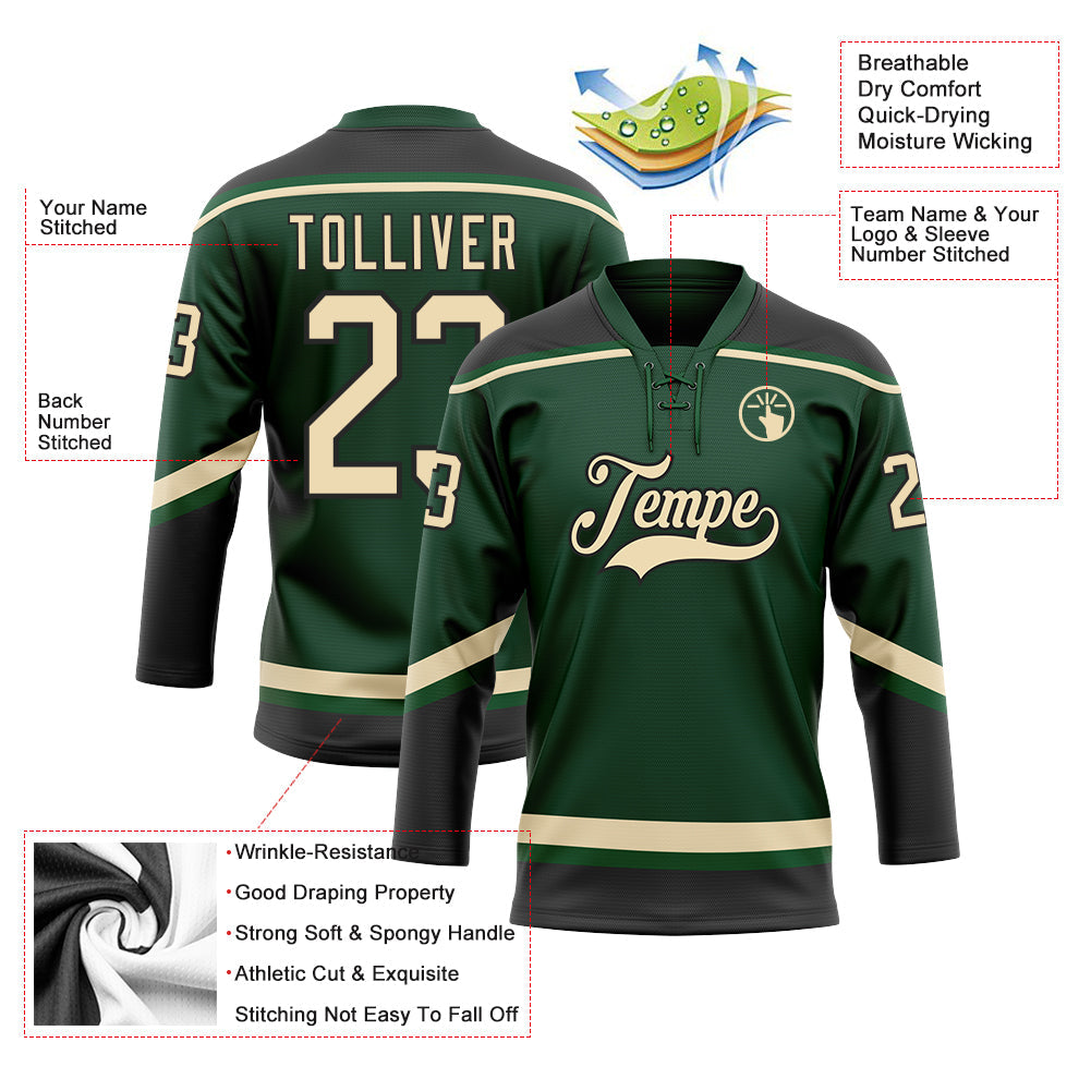 Custom Green City Cream-Black Hockey Lace Neck Jersey T-Shirts, Hoodie, Sweatshirt | WearSparks.com (Image 3)
