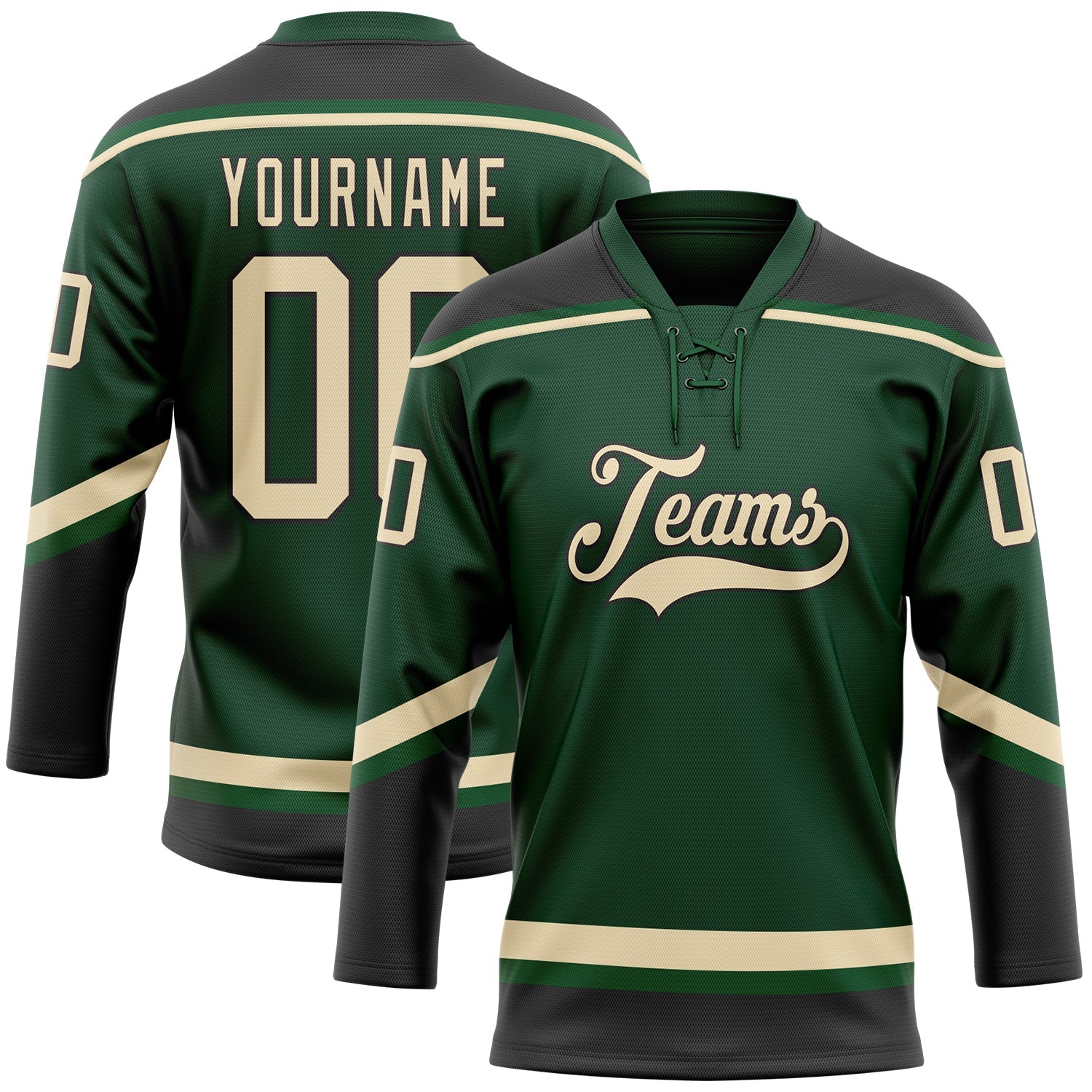 Custom Green City Cream-Black Hockey Lace Neck Jersey T-Shirts, Hoodie, Sweatshirt | WearSparks.com (Image 1)