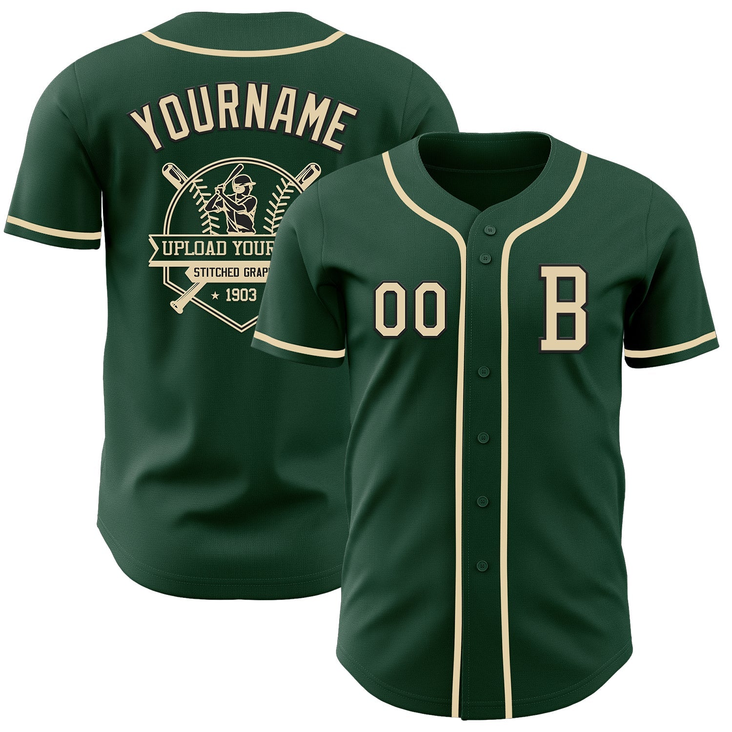 Custom Green Cream-Black Authentic Baseball Jersey T-Shirts, Hoodie, Sweatshirt | WearSparks.com (Image 5)