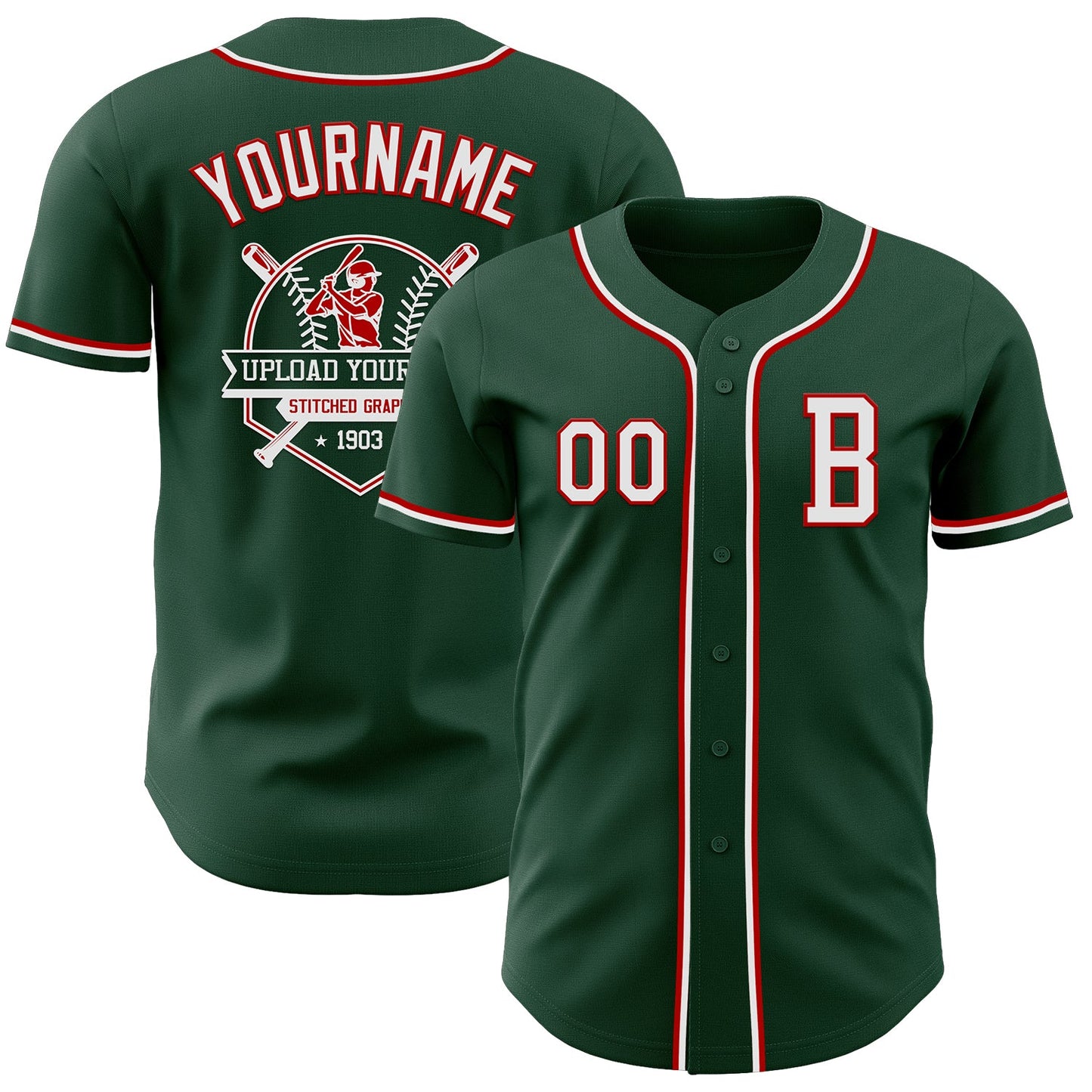 Custom Green White-Red Authentic Baseball Jersey T-Shirts, Hoodie, Sweatshirt | WearSparks.com (Image 5)